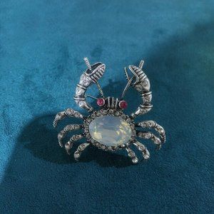 White Crystal Crab Pin Broach
